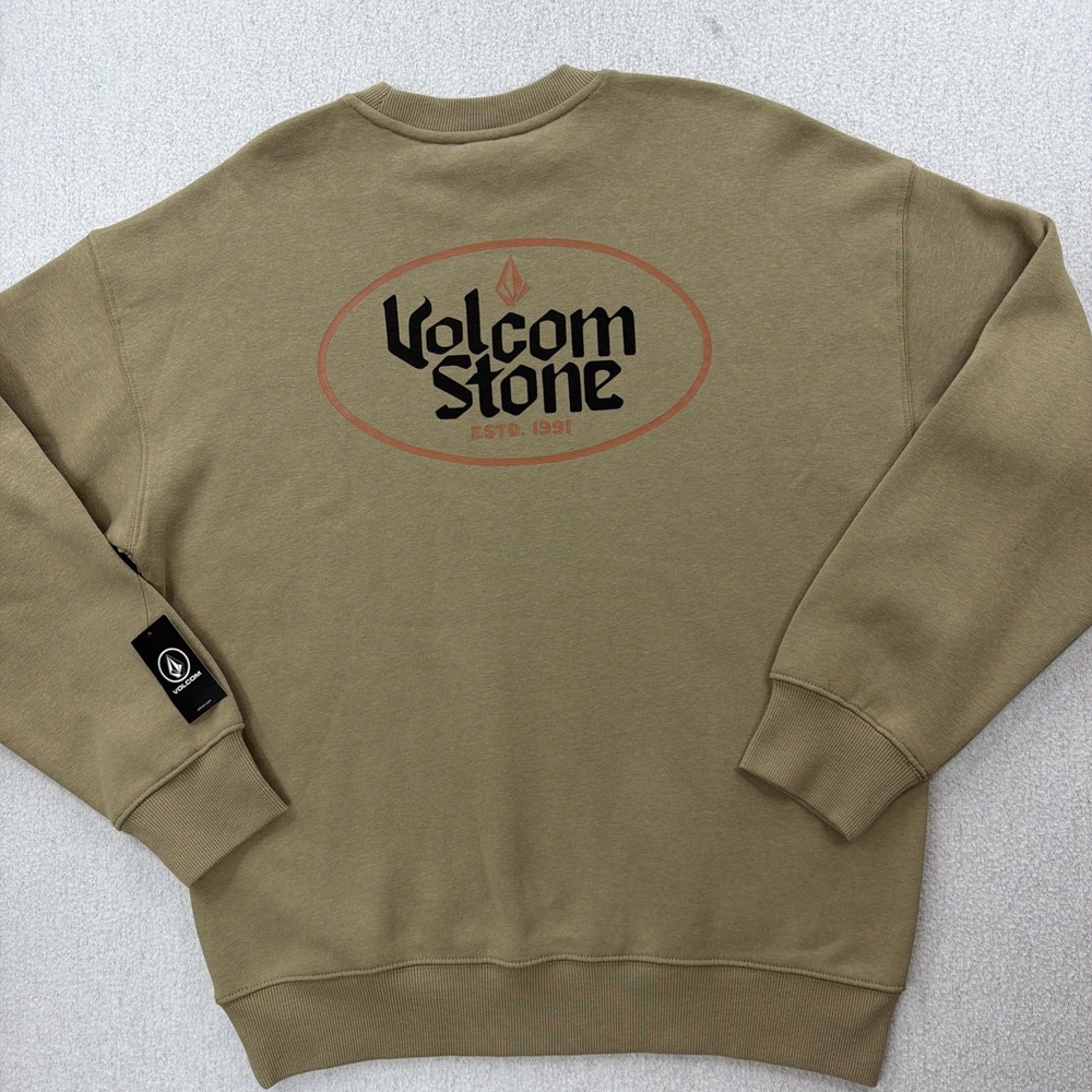 Volcom Stone Tan crewneck sweatshirt Front Back Print Small Skater Hiking Street